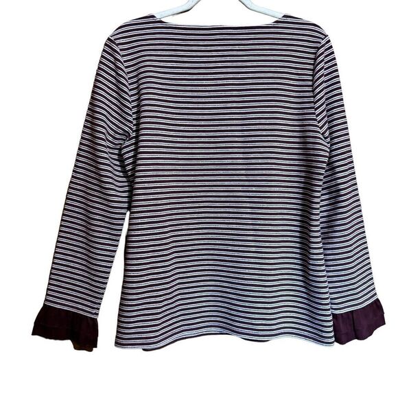 Talbots Top Large Multicolor Metallic Stripe Stretch Shoulder Button Blouse - Picture 5 of 8